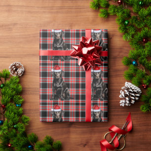 Black Lab Hond Rood en Zwart Patroon Kerstmis Cadeaupapier