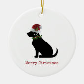 Black Lab Hond Vrolijk Kerstfeest Kerstman Hoed Ho Keramisch Ornament (Voorkant)