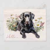 Black Lab in Wildflowers Hello Personalized Briefkaart (Voorkant)