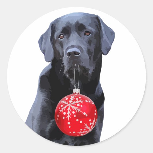 Black Lab Kerst - Labrador Puppy Schattige Dog Ronde Sticker (Voorkant)