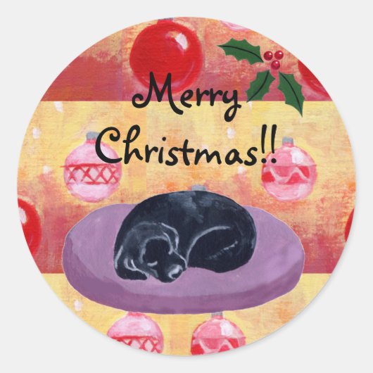 Black Lab Kerst Ornamenten Stickers (Voorkant)