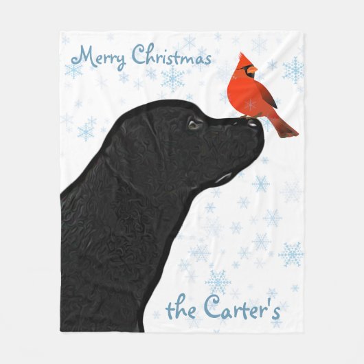 Black Lab Kersthond Labrador Fleece Deken (Voorkant)