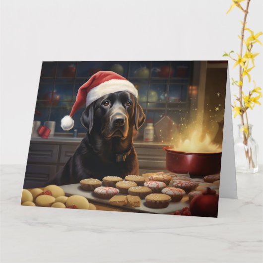 Black Lab Kerstkoekjes Feestelijke vakantie Kaart (Gele Bloem)