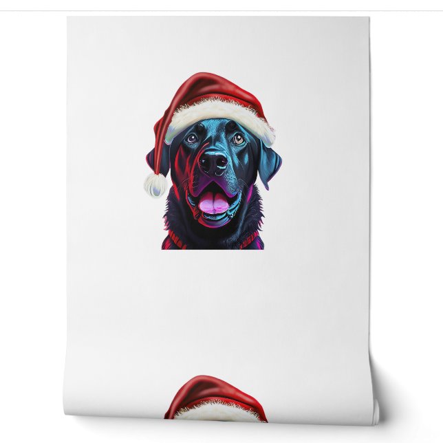 Black Lab Kerstmagie_ Labrador in Santa Hat Behang (Afrollen)