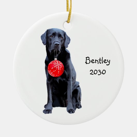 Black Lab Kerstmis Pet Dog Labrador Holiday Keramisch Ornament (Voorkant)