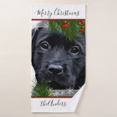 Black Lab Kerstmis - Speciaal gepersonaliseerd pup Badhanddoek (Badhanddoek)