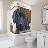 Black Lab Kerstmis - Speciaal gepersonaliseerd pup Douchegordijn (In situ)