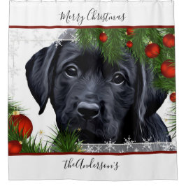 Black Lab Kerstmis - Speciaal gepersonaliseerd pup Douchegordijn