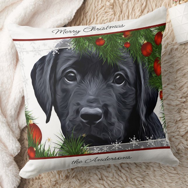 Black Lab Kerstmis - Speciaal gepersonaliseerd pup Kussen (Creator heeft geüpload)