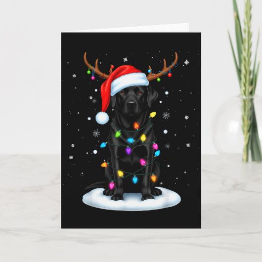 Black Lab Labrador Christmas Dog Reindeer Lights P Kaart (Voorkant)