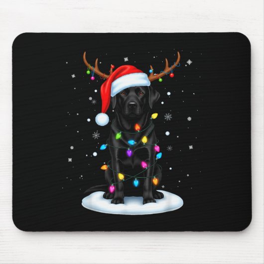 Black Lab Labrador Christmas Dog Reindeer Lights P Muismat (Voorkant)