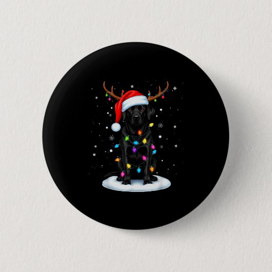 Black Lab Labrador Christmas Dog Reindeer Lights P Ronde Button 5,7 Cm (Voorkant)