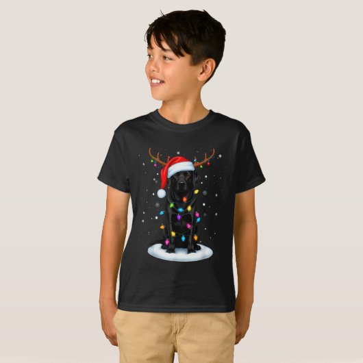 Black Lab Labrador Christmas Dog Reindeer Lights P T-shirt (Voorkant volledig)