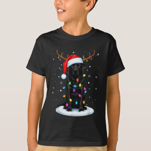 Black Lab Labrador Christmas Dog Reindeer Lights P T-shirt (Voorkant)