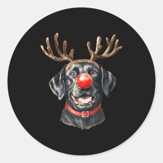 Black Lab Labrador Christmas Dog Reindeer Xmas Paj Ronde Sticker (Voorkant)