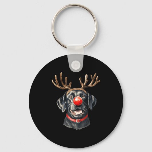 Black Lab Labrador Christmas Dog Reindeer Xmas Paj Sleutelhanger (Voorkant)