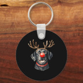 Black Lab Labrador Christmas Dog Reindeer Xmas Paj Sleutelhanger (Voorkant)
