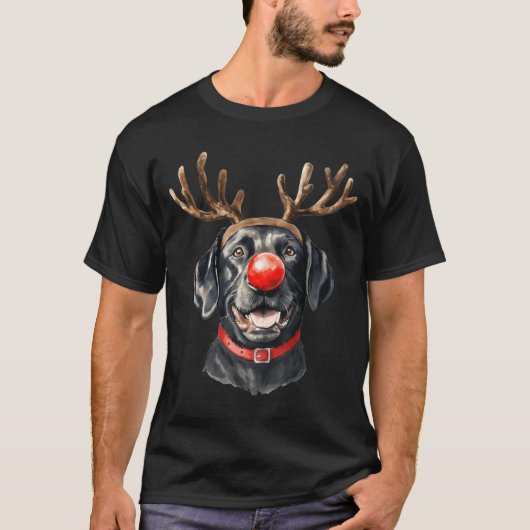 Black Lab Labrador Christmas Dog Reindeer Xmas Paj T-shirt (Voorkant)