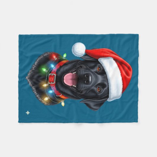 Black Lab Labrador Christmas Dog Santa Hat Light P Fleece Deken (Voorkant (Horizontaal))