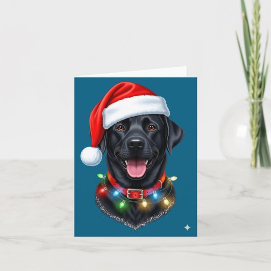 Black Lab Labrador Christmas Dog Santa Hat Light P Kaart (Voorkant)
