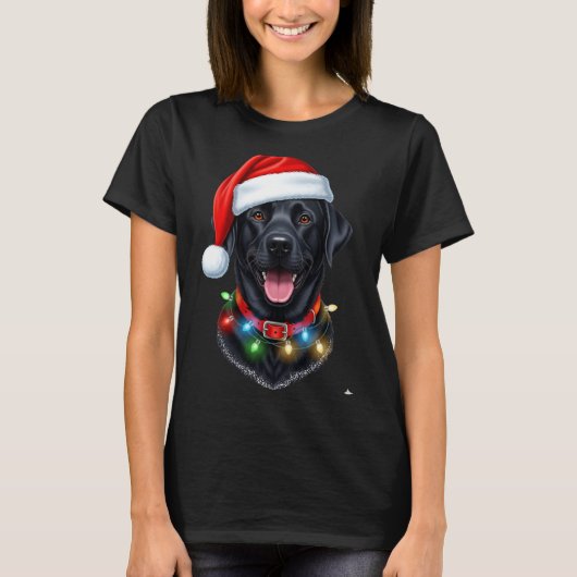 Black Lab Labrador Christmas Dog Santa Hat Light P T-shirt (Voorkant)