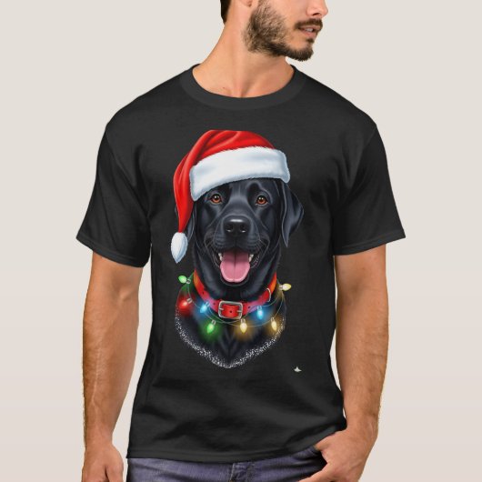 Black Lab Labrador Christmas Dog Santa Hat Light P T-shirt (Voorkant)