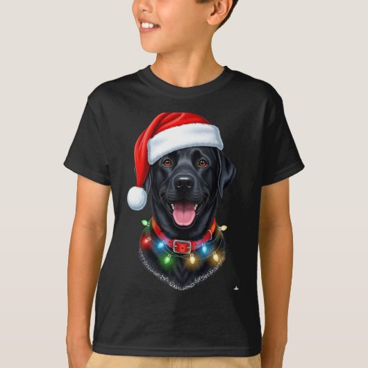 Black Lab Labrador Christmas Dog Santa Hat Light P T-shirt (Voorkant)