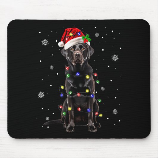Black Lab Labrador Christmas Tree Light Pajama Dog Muismat (Voorkant)