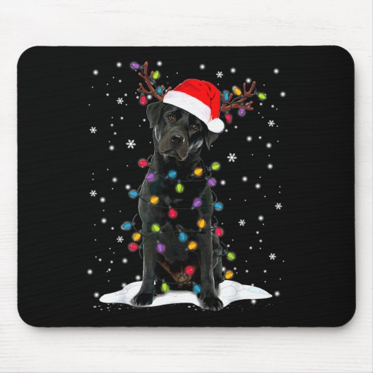 Black Lab Labrador Christmas Tree Light Pajama Dog Muismat (Voorkant)
