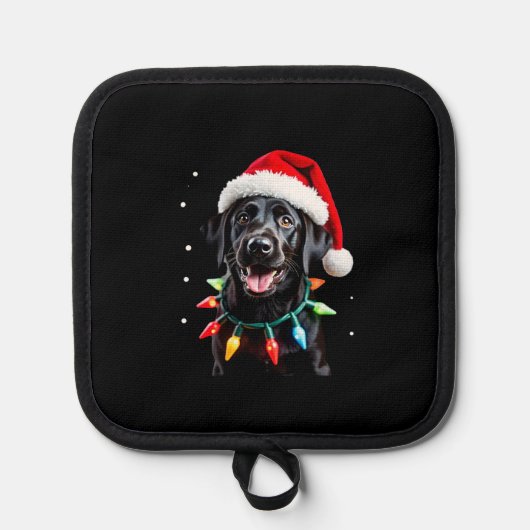 Black Lab Labrador Christmas Tree Light Pajama Dog Pannenlap (Voorkant)