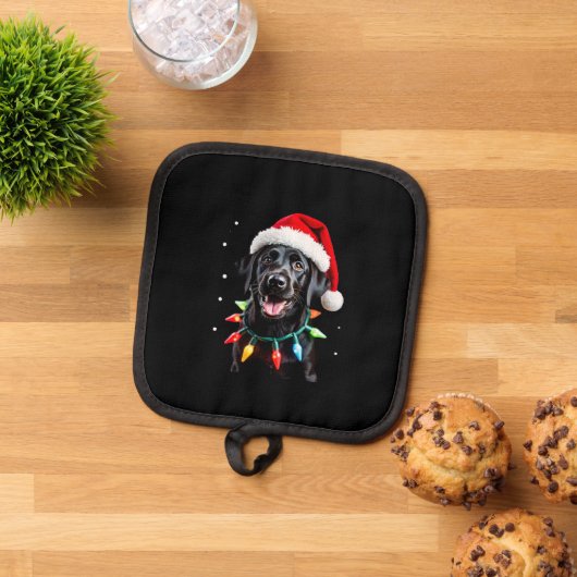 Black Lab Labrador Christmas Tree Light Pajama Dog Pannenlap (Top down)