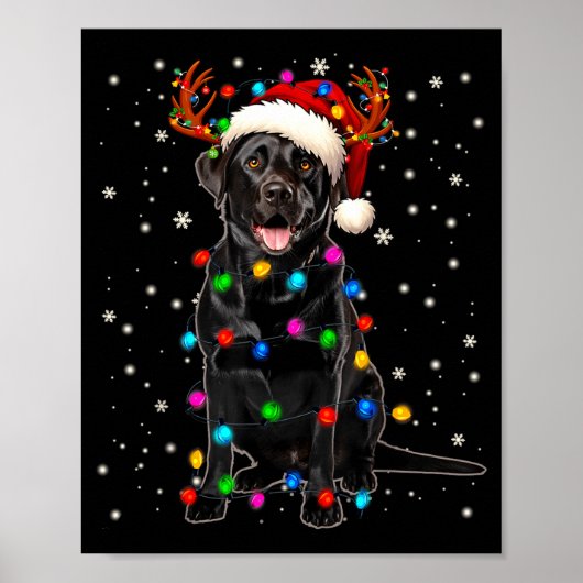 Black Lab Labrador Christmas Tree Light Pajama Dog Poster (Voorkant)