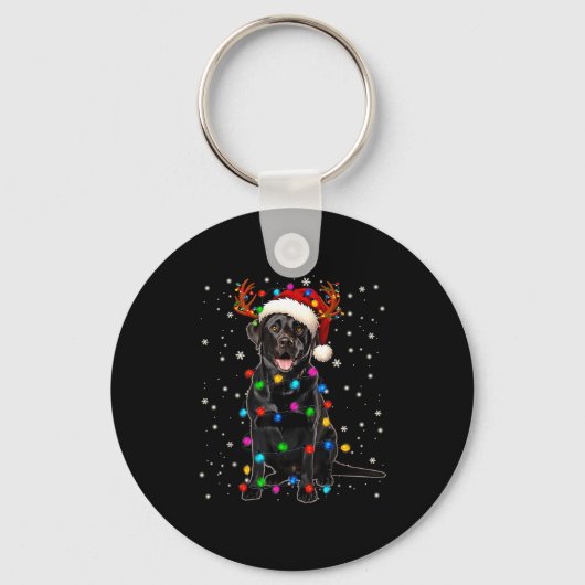 Black Lab Labrador Christmas Tree Light Pajama Dog Sleutelhanger (Voorkant)