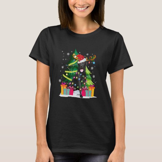 Black Lab Labrador Christmas Tree Light Pajama Dog T-shirt (Voorkant)