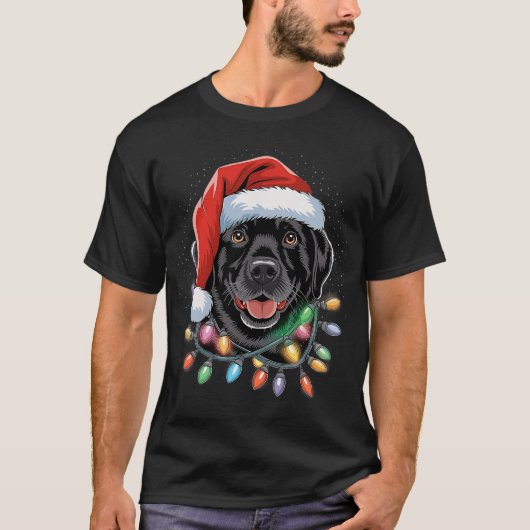 Black Lab Labrador Christmas Tree Light Pajama Dog T-shirt (Voorkant)