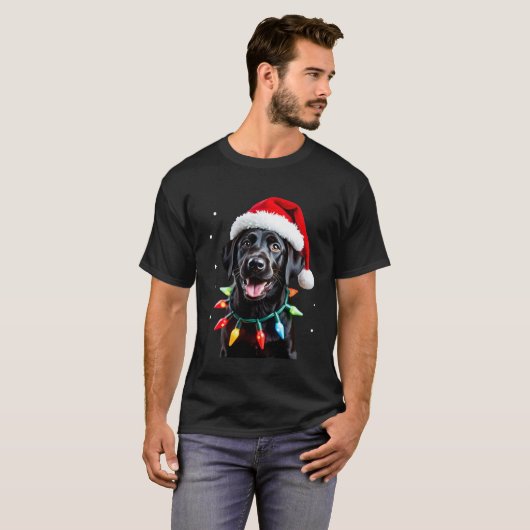 Black Lab Labrador Christmas Tree Light Pajama Dog T-shirt (Voorkant volledig)