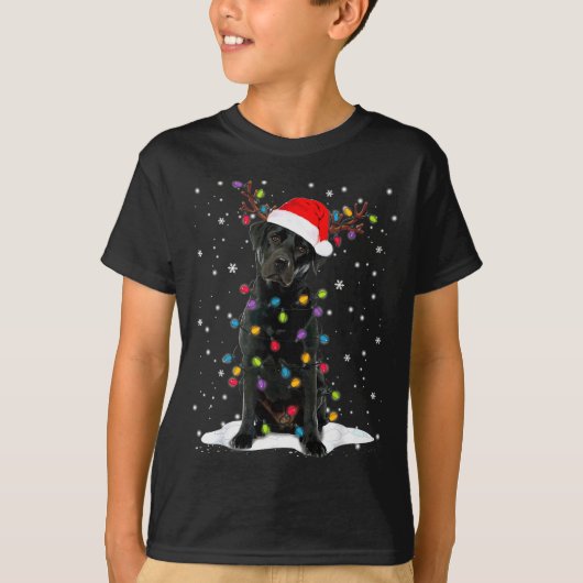 Black Lab Labrador Christmas Tree Light Pajama Dog T-shirt (Voorkant)