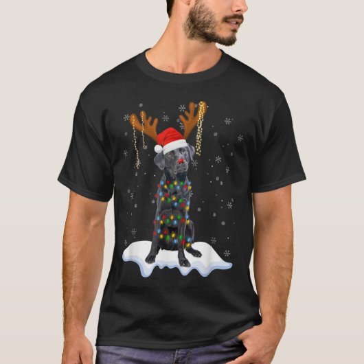 Black Lab Labrador Christmas Tree Light Pajama Dog T-shirt (Voorkant)