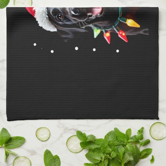 Black Lab Labrador Christmas Tree Light Pajama Dog Theedoek (Gevouwen)