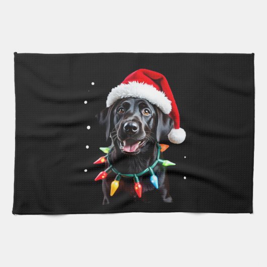 Black Lab Labrador Christmas Tree Light Pajama Dog Theedoek (Horizontaal)