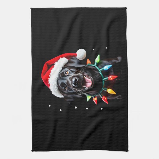 Black Lab Labrador Christmas Tree Light Pajama Dog Theedoek (Verticaal)