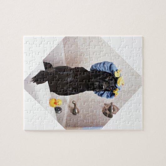 Black Lab Labrador Dog Funny Bath Time Legpuzzel (Horizontaal)