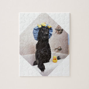 Black Lab Labrador Dog Funny Bath Time Legpuzzel