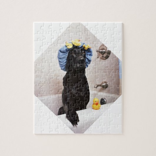 Black Lab Labrador Dog Funny Bath Time Legpuzzel (Verticaal)