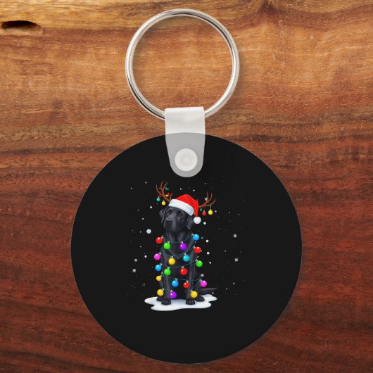 Black Lab Labrador Dog Funny Christmas Lights Rein Sleutelhanger (Voorkant)