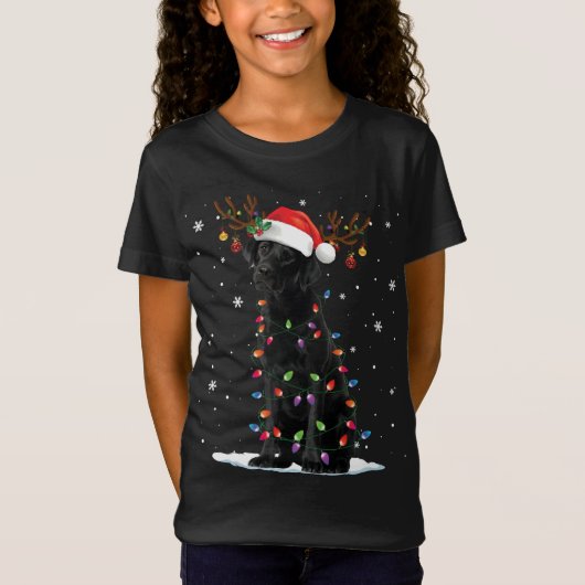 Black Lab Labrador Dog kerstlampjes Kerstmis T-shirt (Voorkant)