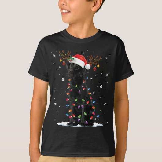 Black Lab Labrador Dog kerstlampjes Kerstmis T-shirt (Voorkant)