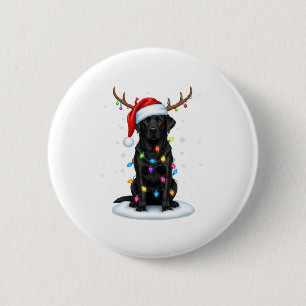 Black Lab Labrador Kersthond Rendier Lichtjes P Ronde Button 5,7 Cm