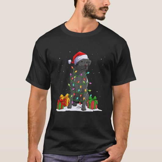 Black Lab Labrador-kerstlampjes Pajama Dog X T-shirt (Voorkant)