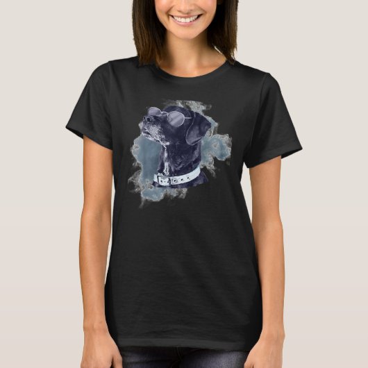 Black Lab Labrador Retriever Dog met bril Dog T-shirt (Voorkant)